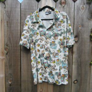 Jurassic Park Dinosaur Button Up Hawaiian Shirt Men's Size Large